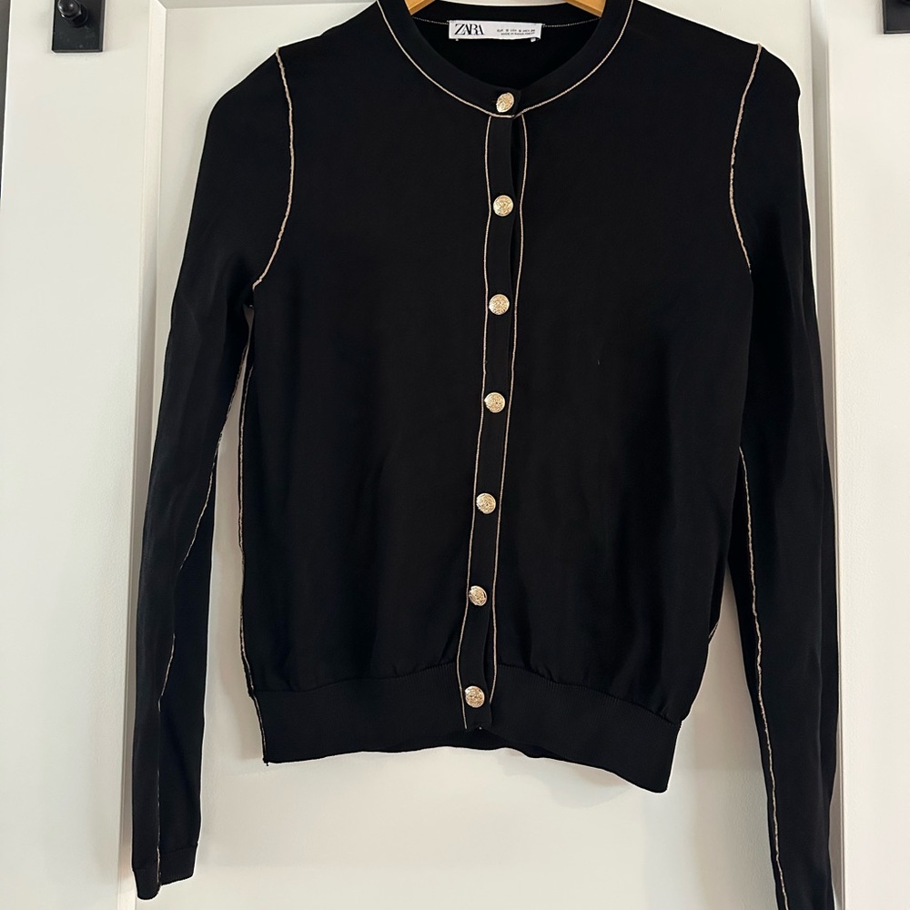 Zara Black Knit Top with Gold Accents
